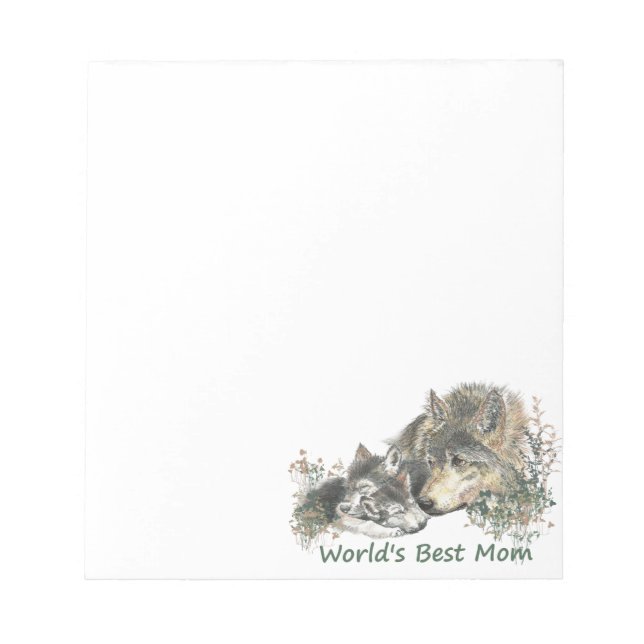 World's Best Mum Wolf & Cubs Animal Watercolor Notepad (Front)
