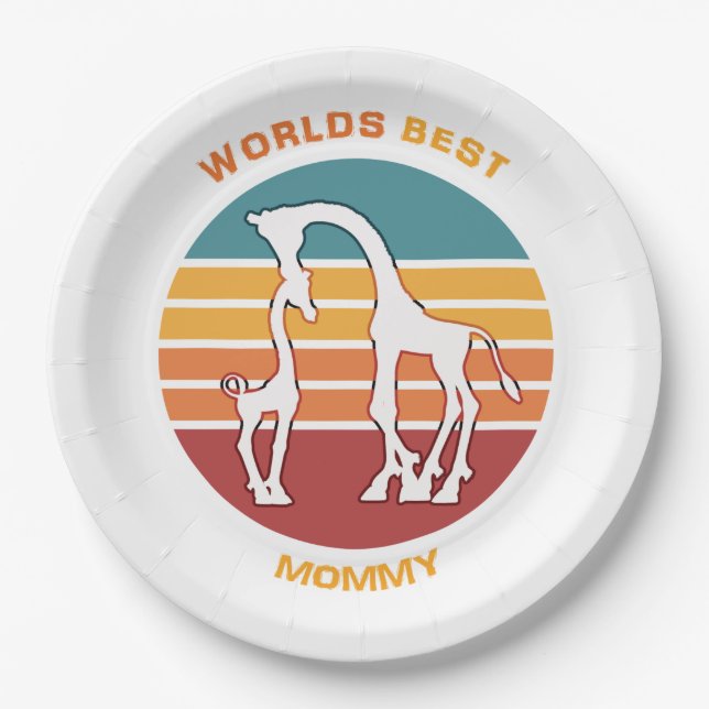 Worlds Best Mummy, Giraffes Paper Plate (Front)