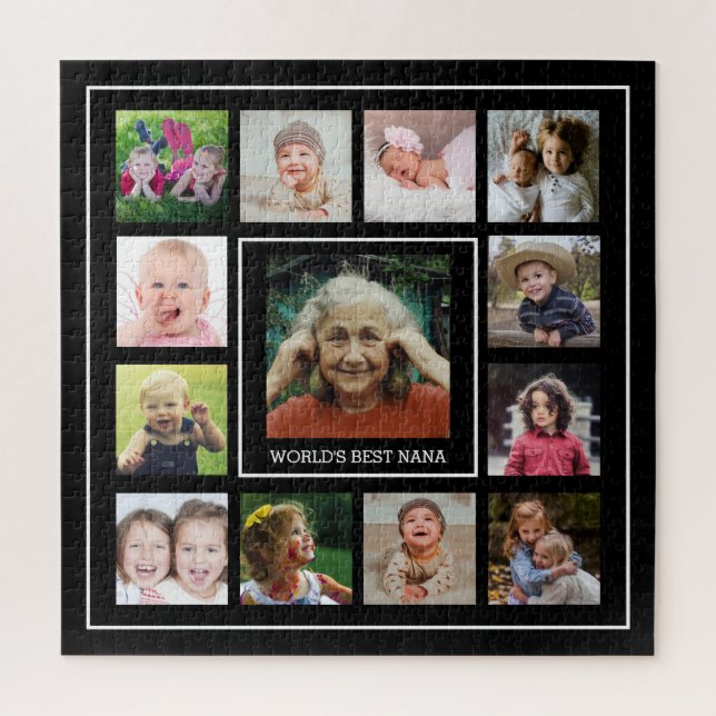 World's Best Nana 13 Family Photo Collage Black   Jigsaw Puzzle (Vertical)