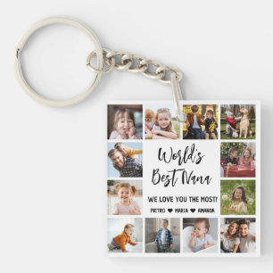 World's Best Nana Grandkids 12 Photo Collage Key Ring