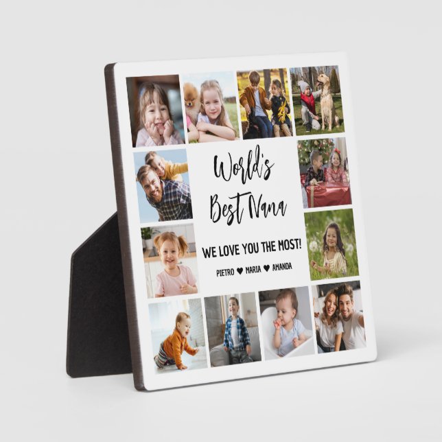 World's Best Nana Grandkids 12 Photo Collage Plaque (Front)