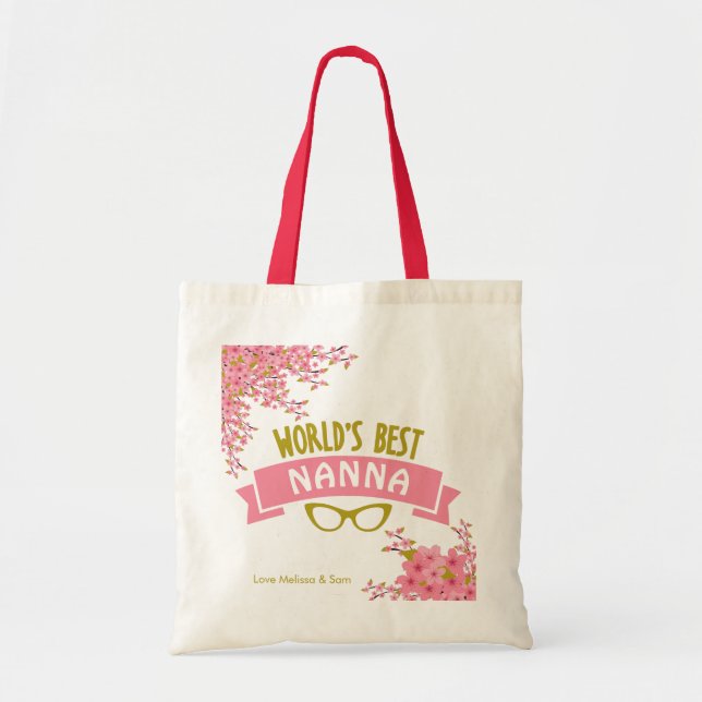 World's Best Nanna Stylish Pink Floral Tote Bag (Front)