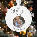 Worlds Best Nanny Grandmother Customise Photo Ornament<br><div class="desc">This design may be personalised in the area provided by changing the photo and/or text. Or it can be customised by choosing the click to customise further option and delete or change the colour of the background, add text, change the text colour or style, or delete the text for an...</div>