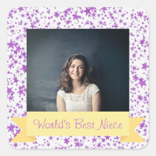 World's Best Niece Photo Custom Purple Stars Square Sticker