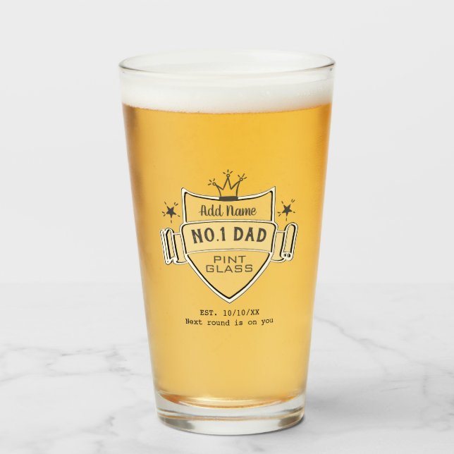 Worlds Best No.1 DAD- Personalised BEER PINT GLASS (Front Filled)