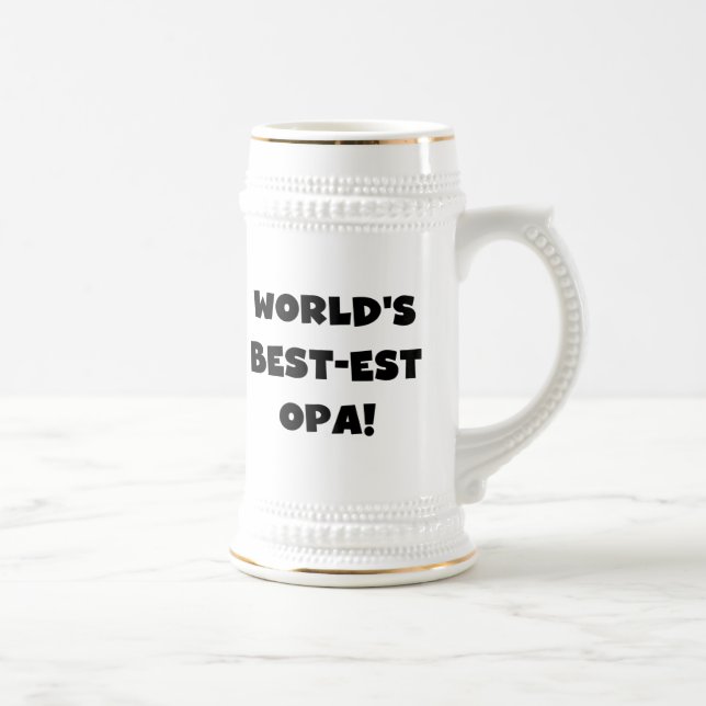 World's Best Opa Black Text T-shirts and Gifts Beer Stein (Right)