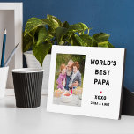 Worlds Best Papa Personalised Photo Plaque<br><div class="desc">This simple and modern custom photo plaque features a portrait-shaped photo space with custom "World's Best Papa" (can be customised) wording with name(s) of grandchildren in modern black style with red heart accent and personalisation of the kid's name(s). Makes a great Father's Day keepsake gift!</div>