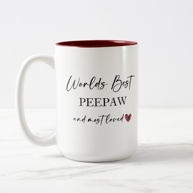 World's Best Peepaw and Most Loved Photo Gift Two-Tone Coffee Mug (Left)