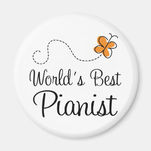 Worlds Best Pianist Orange Butterfly Magnet Gift