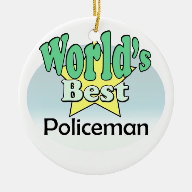 World's best Policeman Ceramic Tree Decoration (Front)