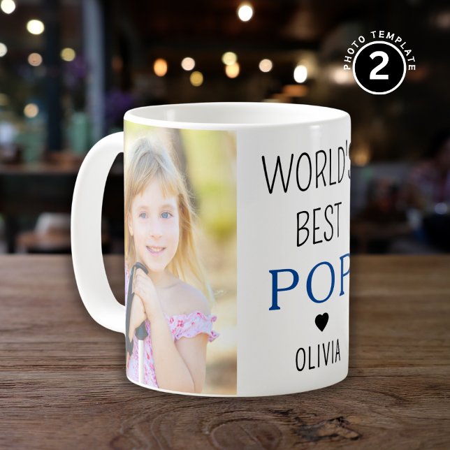 World's Best Pop Grandchild Name 2 Photo Collage Coffee Mug (Creator Uploaded)