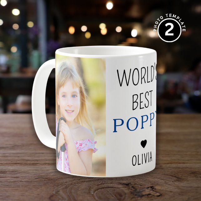 World's Best Poppy Grandchild Name 2 Photo Collage Coffee Mug (Creator Uploaded)