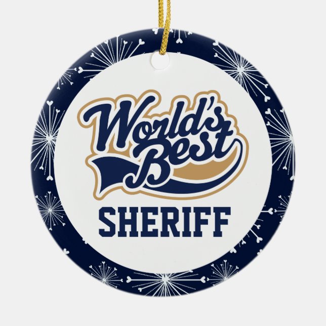 Worlds Best Sheriff Gift Ceramic Tree Decoration (Front)
