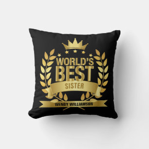 World's Best Sister Gold Black Cushion
