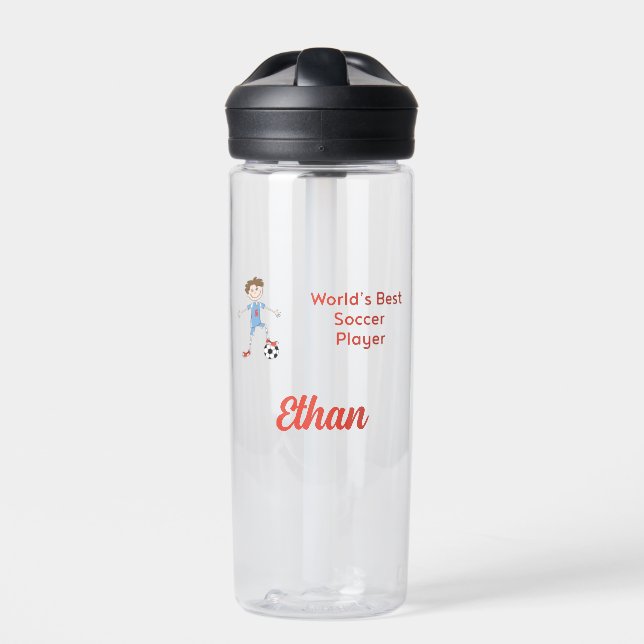 World's Best Soccer Player Personalised with Name  Water Bottle (Front)
