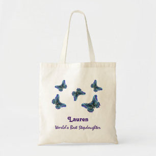 World's Best Stepdaughter Custom Name Butterflies Tote Bag