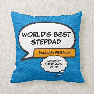 World's Best Stepfather, Stepdad Superhero Blue Cushion