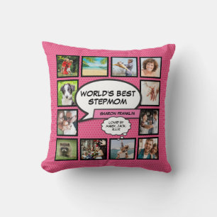 World's Best Stepmom 12 Photo Fun Pink Cushion