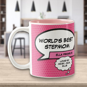 Worlds Best Stepmom Bonus Mum Fun Pink Two-Tone Coffee Mug