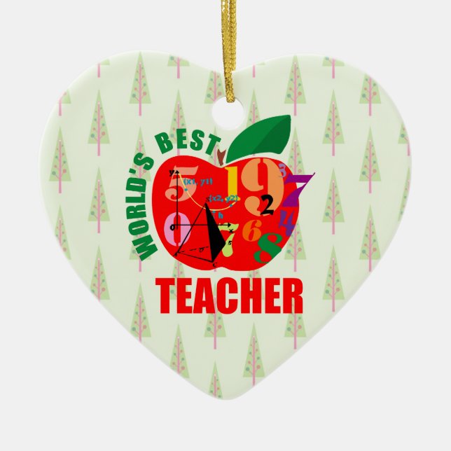 World's Best Teacher Apple | Math Geometry Ceramic Tree Decoration (Front)