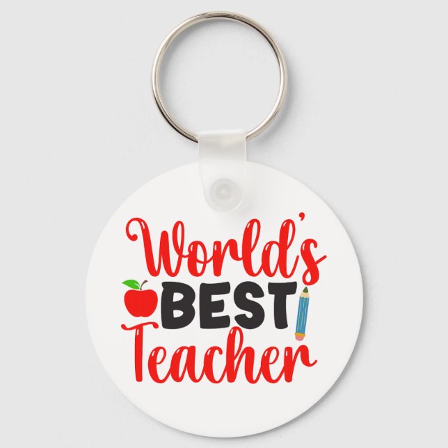 Worlds Best Teacher Apple School Gift Key Ring (Front)