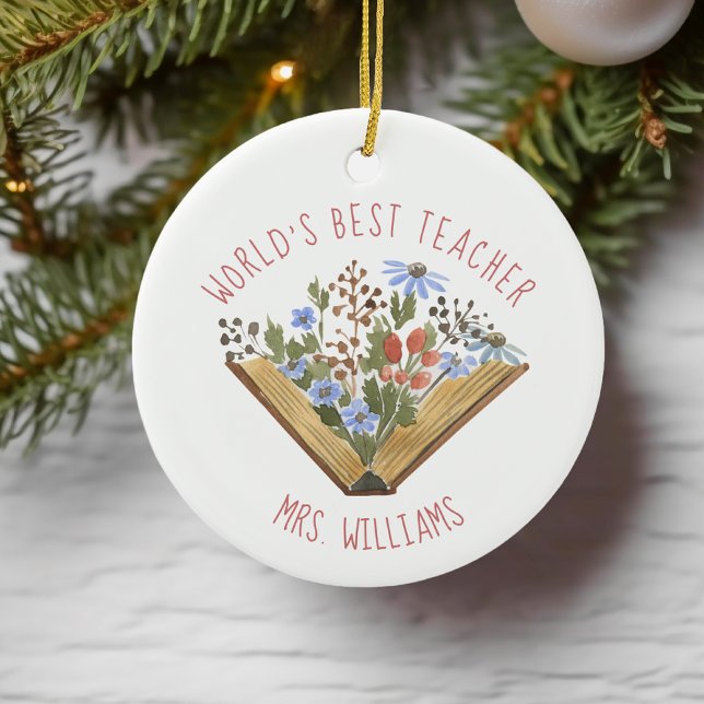 World's Best Teacher Book Floral Ceramic Tree Decoration (Creator Uploaded)
