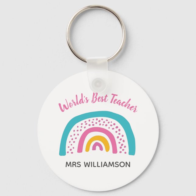 World's Best Teacher Bright Rainbow Key Ring (Front)
