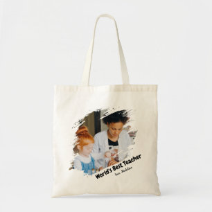 World's Best Teacher Brushed Stroke Frame Photo Tote Bag