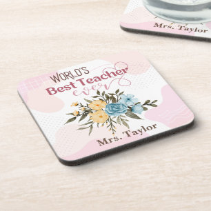 World's Best Teacher Ever Floral Personalised Coaster