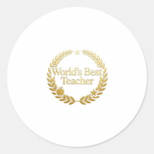 World's Best Teacher Gold Laurel Wreath Wall Clock Classic Round Sticker