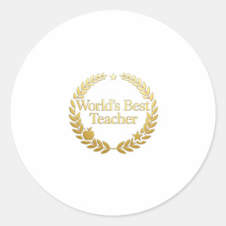 World's Best Teacher Gold Laurel Wreath Wall Clock Classic Round Sticker