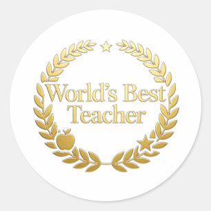 World's Best Teacher Gold Laurel Wreath Wall Clock Classic Round Sticker