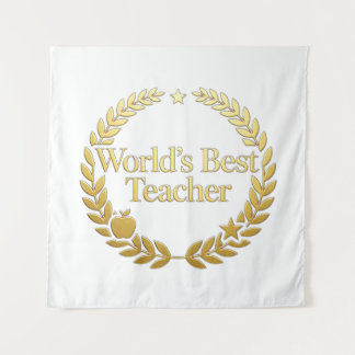 World's Best Teacher Gold Laurel Wreath Wall Clock Tapestry