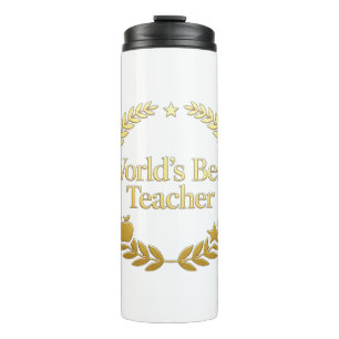 World's Best Teacher Gold Laurel Wreath Wall Clock Thermal Tumbler