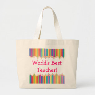 World's Best Teacher Pencil Tips Large Tote Bag