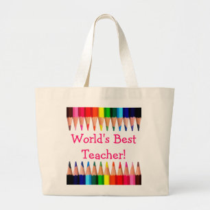 World's Best Teacher Pencil Tips Large Tote Bag