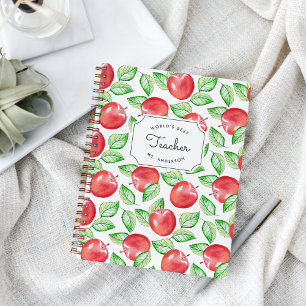 World's Best Teacher   Personalised Apple Pattern Notebook