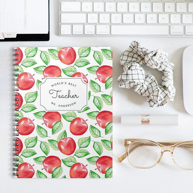 World's Best Teacher | Personalised Apple Pattern Spiral Notebook (Creator Uploaded)