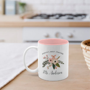 World's Best Teacher   Personalised Floral Two-Tone Coffee Mug