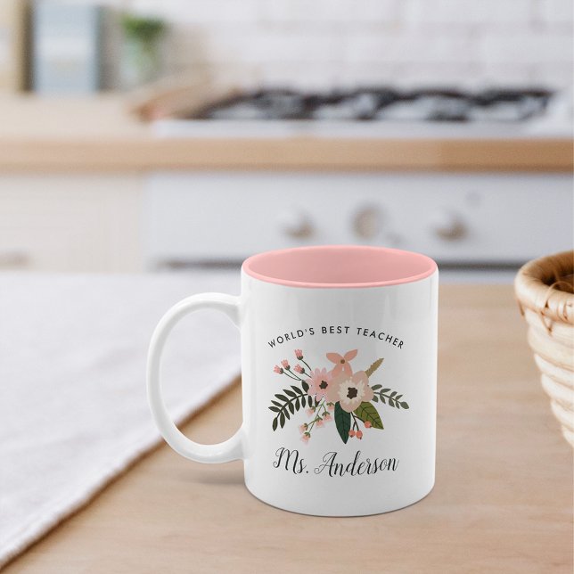 World's Best Teacher | Personalised Floral Two-Tone Coffee Mug (Creator Uploaded)