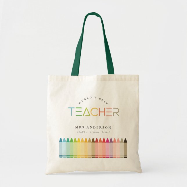 World's Best Teacher Rainbow Crayon Colours Gift Tote Bag (Front)