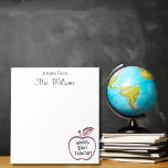 Worlds Best Teacher Red Apple,Teacher Appreciation Notepad<br><div class="desc">'A Note From [Teacher Name]' and a red apple outline with 'World's Best Teacher' text inscribed inside, custom Teacher Appreciation Day Notepad. Imagine surprising your favourite teacher with this fun and colourful sticky notes or buy it for yourself. Design has customisable text along the top - Title and name. It...</div>