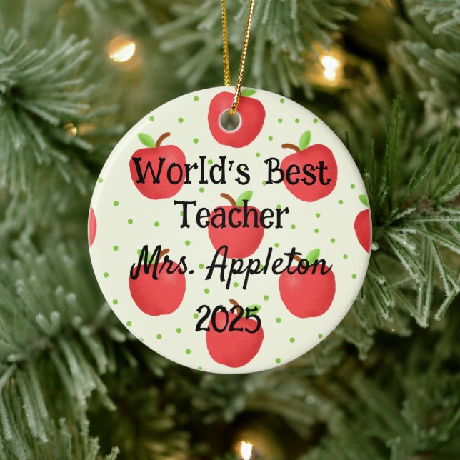 World's Best Teacher With Apple Accents custom Ceramic Tree Decoration (Tree)