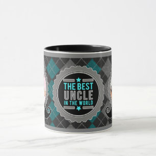 World's Best Uncle in Teal Green Argyle 2-Photo Mug