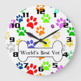 world's best vet Colourful Pet Paws Large Clock
