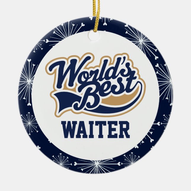 Worlds Best Waiter Gift Ceramic Tree Decoration (Front)