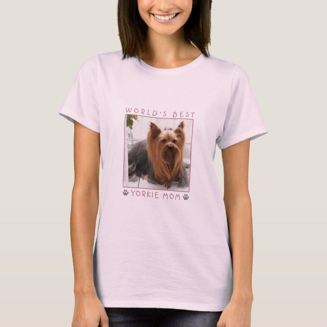 World's Best Yorkie Mum Pink Grey Paw Prints Photo T-Shirt (Front)