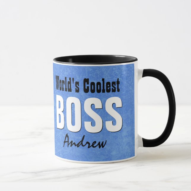 World's Coolest BOSS Blue Grunge Custom Name V21C Mug (Right)