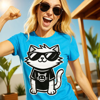 Worlds Coolest Cat with Sunglasses Blue T-Shirt