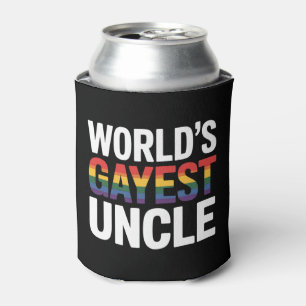 World's Gayest Uncle LGBTQ Gay Pride Ally Rainbow Can Cooler